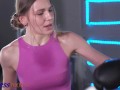 Fitness Rooms MILF lesbian Angel Dark fingering petite babe Arina Shypussy licking orgasm at the gym