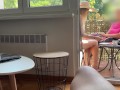 My husband is jerking off and cum in front of my stepmom a while we talk on balcony