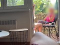 My husband is jerking off and cum in front of my stepmom a while we talk on balcony