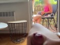 My husband is jerking off and cum in front of my stepmom a while we talk on balcony