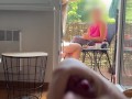 My husband is jerking off and cum in front of my stepmom a while we talk on balcony