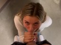 I made him cum on my face in the bathroom at the mall - POV Blowjob Facial