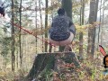 Stockings and high heels mature milf mom pissing outdoor with anus on leash