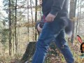 Stockings and high heels mature milf mom pissing outdoor with anus on leash