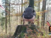 Stockings and high heels mature milf mom pissing outdoor with anus on leash