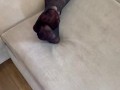 her nylon legs excite me so I cum on them