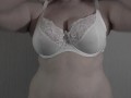 Trying on a bra. Mature bbw milf with big saggy tits.