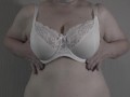 Trying on a bra. Mature bbw milf with big saggy tits.