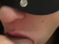 She gave a blowjob with her delicate lips and got sperm in her mouth