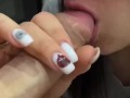 She gave a blowjob with her delicate lips and got sperm in her mouth