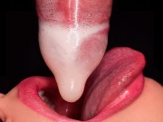 CLOSE UP: HORNY Mouth MILKING All CUM into CONDOM and BROKE IT! BEST Milking BLOWJOB ASMR 4K