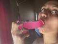 She enjoys sensually sucking her Dildo