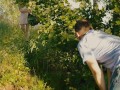 OLD4K. Girl tempts old man and gets it on with him in the greenery