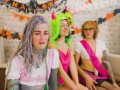 Halloween Orgy - Tattooed Girls get hard fucked + big facial cumshoots