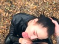 Outdoor Blowjob and Facefuck with a Massive Facial for Ponytail Brunette in Leather Suite