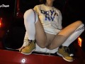 Crazy college girl pees out of the car