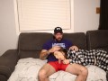Stepmother and stepson. Risky creampie on the couch.