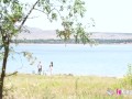 Natali Quinn seduces random guys next to the San Juan lake