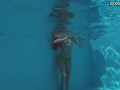 4K beauty swims and strips showing her tight pussy