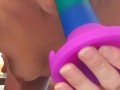 DILDO BLOWJOB, hard small nipples, close up - Ela Stance