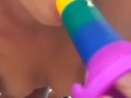 DILDO BLOWJOB, hard small nipples, close up - Ela Stance