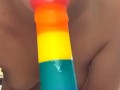 DILDO BLOWJOB, hard small nipples, close up - Ela Stance