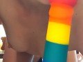 DILDO BLOWJOB, hard small nipples, close up - Ela Stance