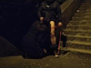 Mother in law sucking boy cock in public on dog leash