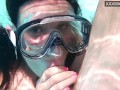 Cumshots underwater with two horny people