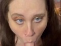 Thick Blue Eyed MILF Sucking Cock Gets A Massive Cumshot On Face And In Hair