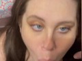 Thick Blue Eyed MILF Sucking Cock Gets A Massive Cumshot On Face And In Hair