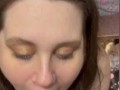 Thick Blue Eyed MILF Sucking Cock Gets A Massive Cumshot On Face And In Hair