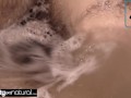 Scary hairy amateur babe soaps up huge bush