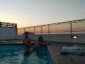 cumming a lot in the pool at a beautiful sunset - accounter adventure