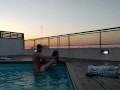 cumming a lot in the pool at a beautiful sunset - accounter adventure
