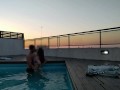 cumming a lot in the pool at a beautiful sunset - accounter adventure