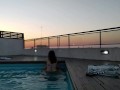 cumming a lot in the pool at a beautiful sunset - accounter adventure