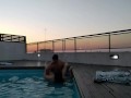 cumming a lot in the pool at a beautiful sunset - accounter adventure