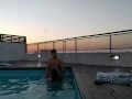 cumming a lot in the pool at a beautiful sunset - accounter adventure
