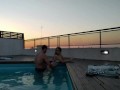 cumming a lot in the pool at a beautiful sunset - accounter adventure