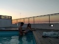 cumming a lot in the pool at a beautiful sunset - accounter adventure