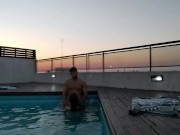 cumming a lot in the pool at a beautiful sunset - accounter adventure