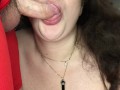 Thick Blue Eyed BBW Blowjob Cumshot On Tongue, Swallows And Keeps Sucking
