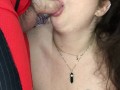 Thick Blue Eyed BBW Blowjob Cumshot On Tongue, Swallows And Keeps Sucking