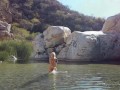 Naked blonde girl explores waterfall- relaxing and beautiful
