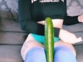 Irish girl stretches her pussy with a cucumber