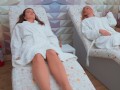 Intimate lesbian attraction in the spa with Luna Roulette and Wet Kelly