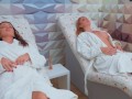 Intimate lesbian attraction in the spa with Luna Roulette and Wet Kelly