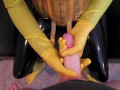 Yellow Latex Footjob & Handjob - Rubber slut get you off with her hands & feet