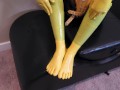 Yellow Latex Footjob & Handjob - Rubber slut get you off with her hands & feet